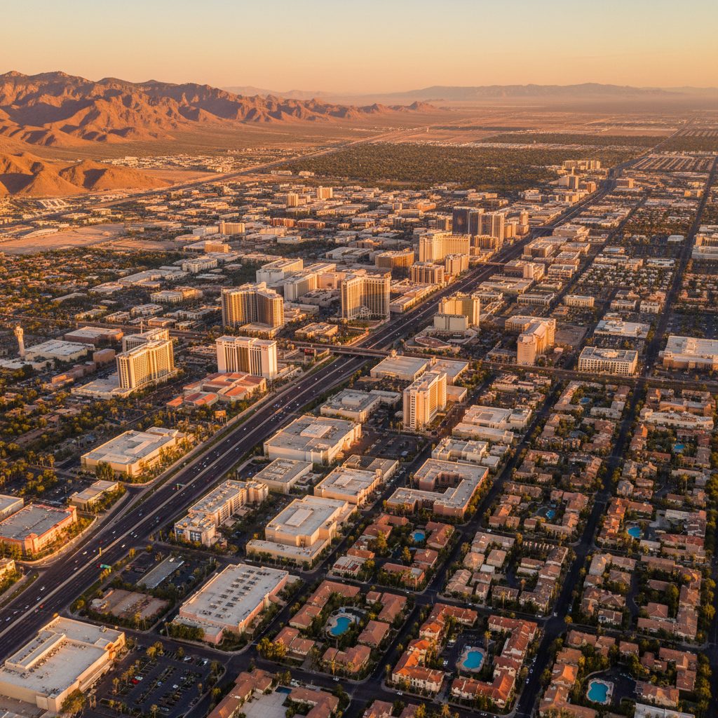 Paradise, NV skyline and downtown view near Las Vegas Strip
