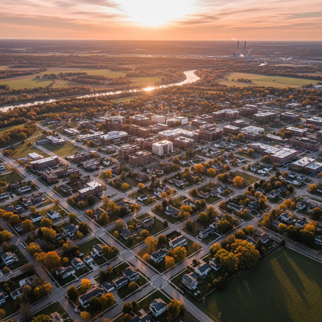 West Lafayette, IN skyline and downtown view near Chauncey Village