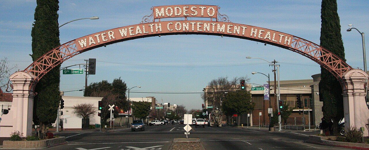 Modesto, CA skyline and downtown view near Downtown Modesto