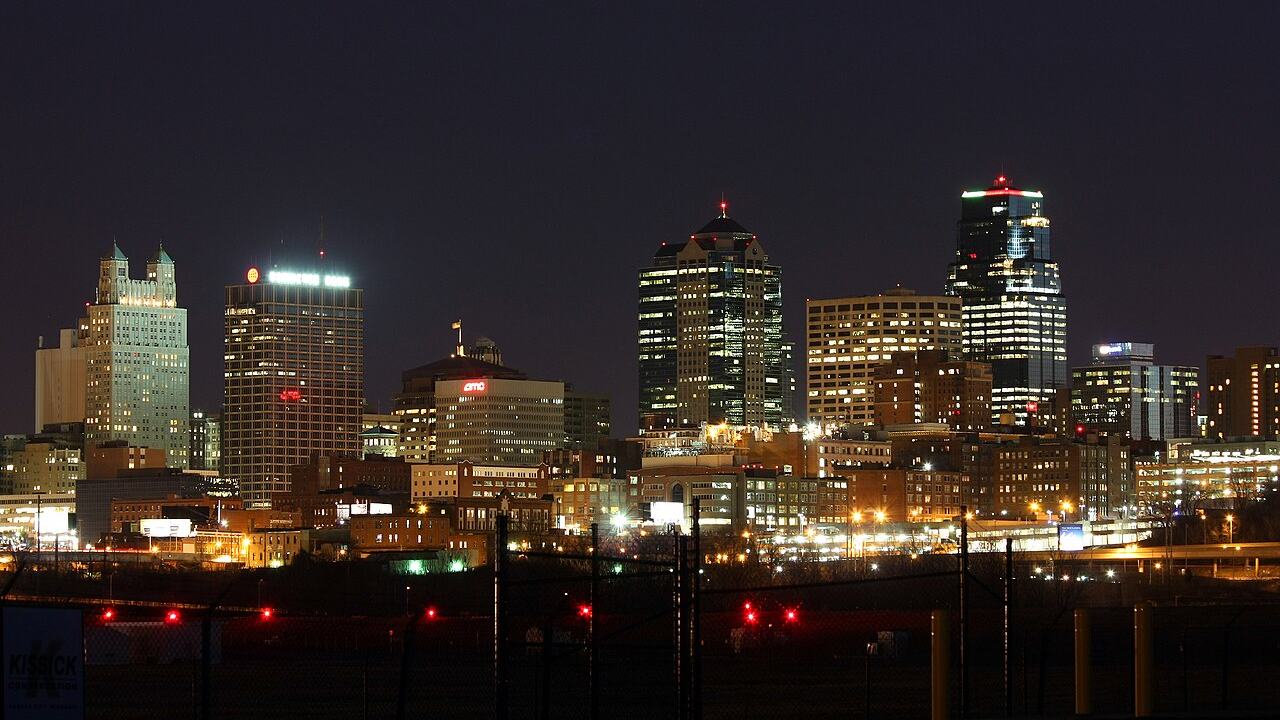 Kansas City, MO skyline and downtown view near Kansas City Power and Light