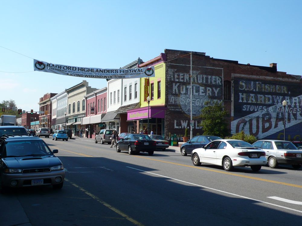 Radford, VA skyline and downtown view near East Radford