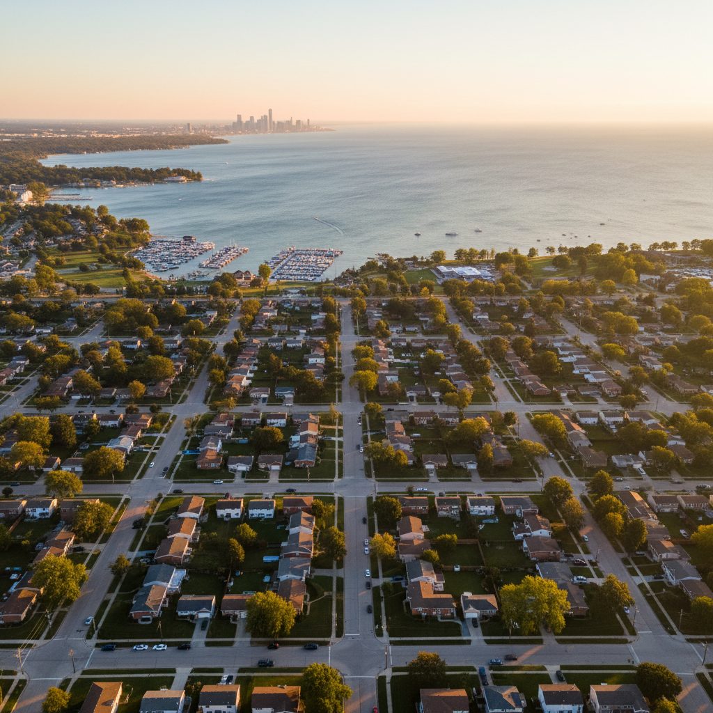 St. Clair Shores, MI skyline and downtown view near Nautical Mile