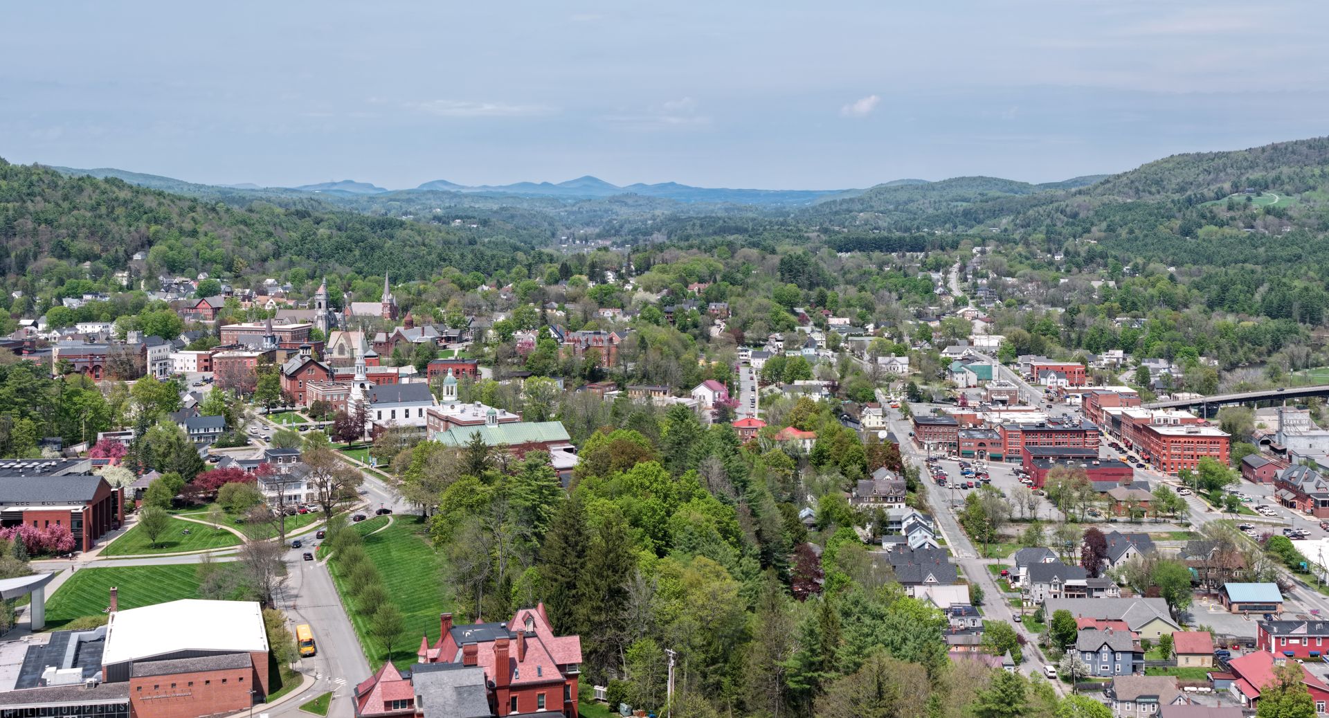 St. Johnsbury, VT skyline and downtown view near Main Street Historic District