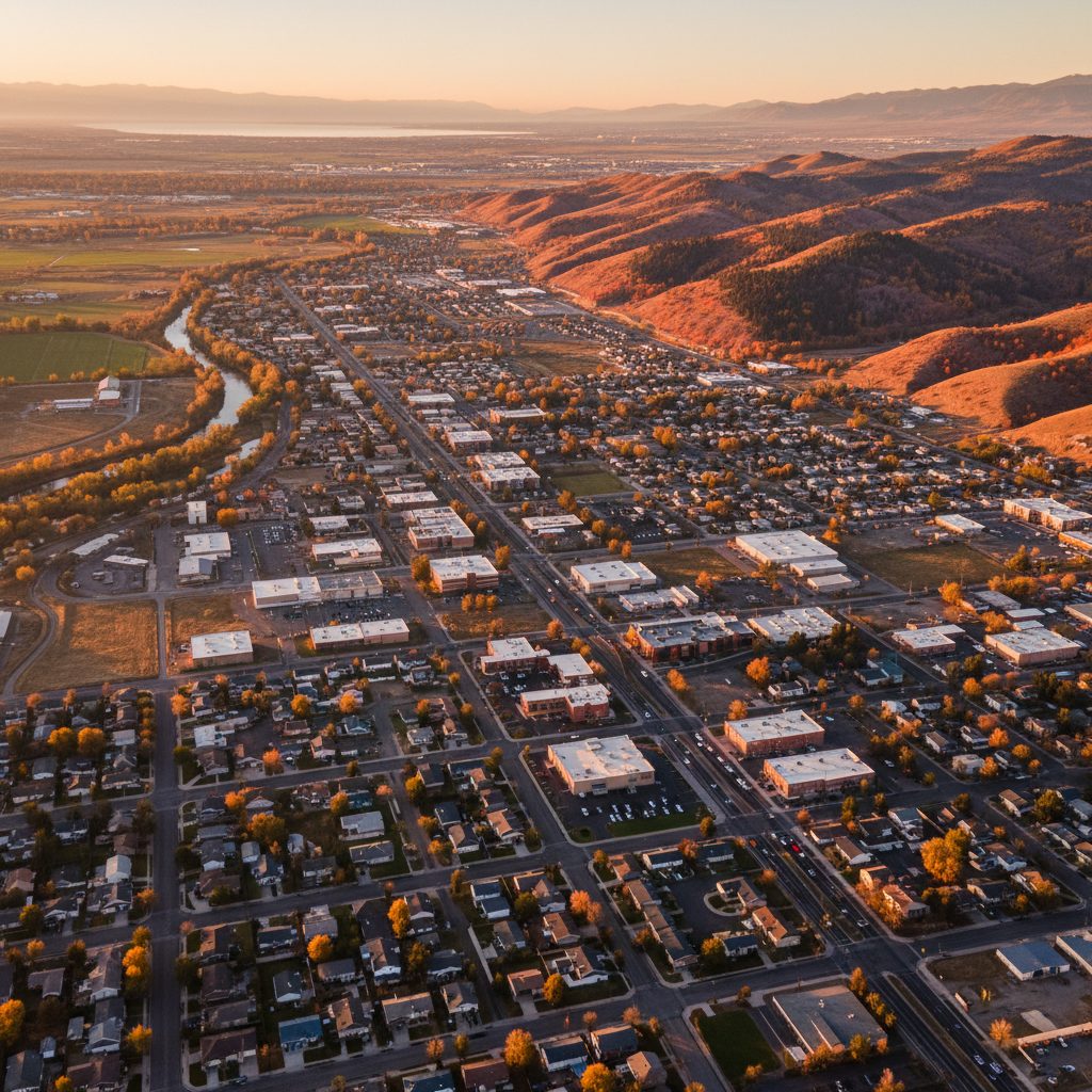 Midvale, UT skyline and downtown view near Bingham Junction