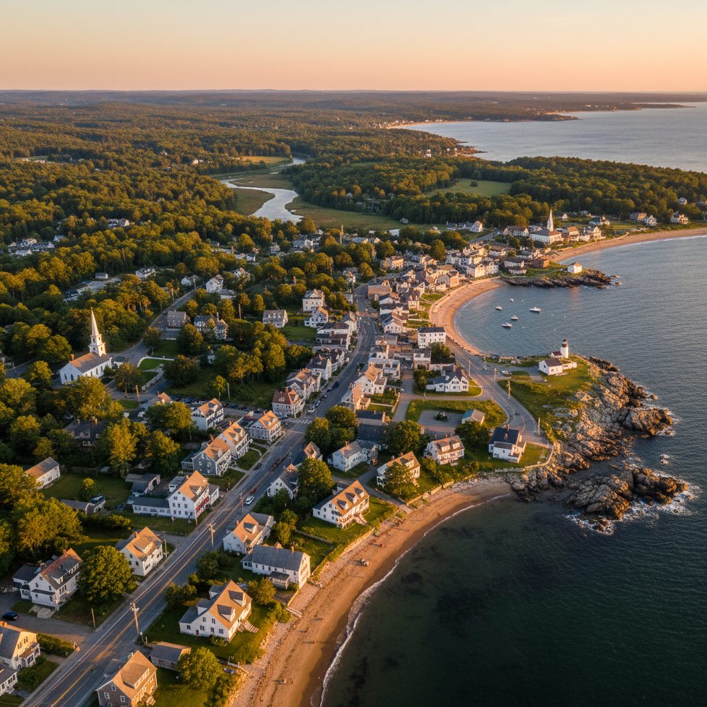 York, ME skyline and downtown view near York Village