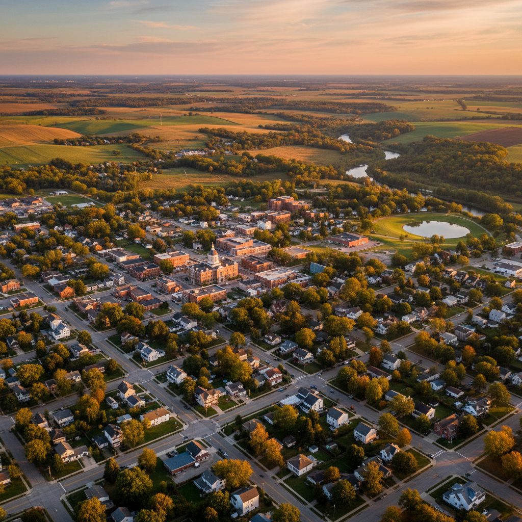 Indianola, IA skyline and downtown view near Downtown Square