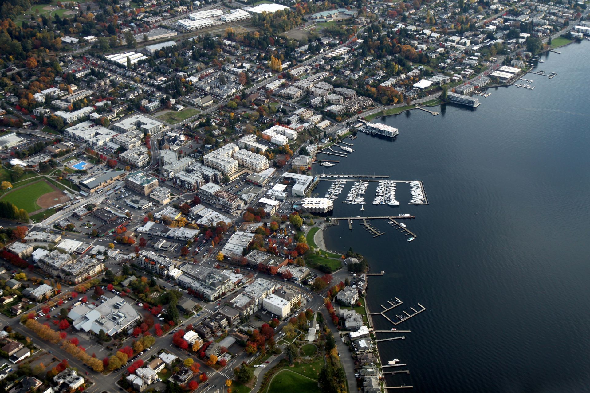 Kirkland, WA skyline and downtown view near Downtown Kirkland