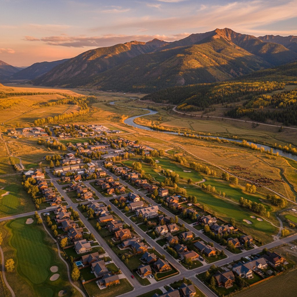 Star Valley Ranch, WY skyline and downtown view near Cedar Creek golf course area