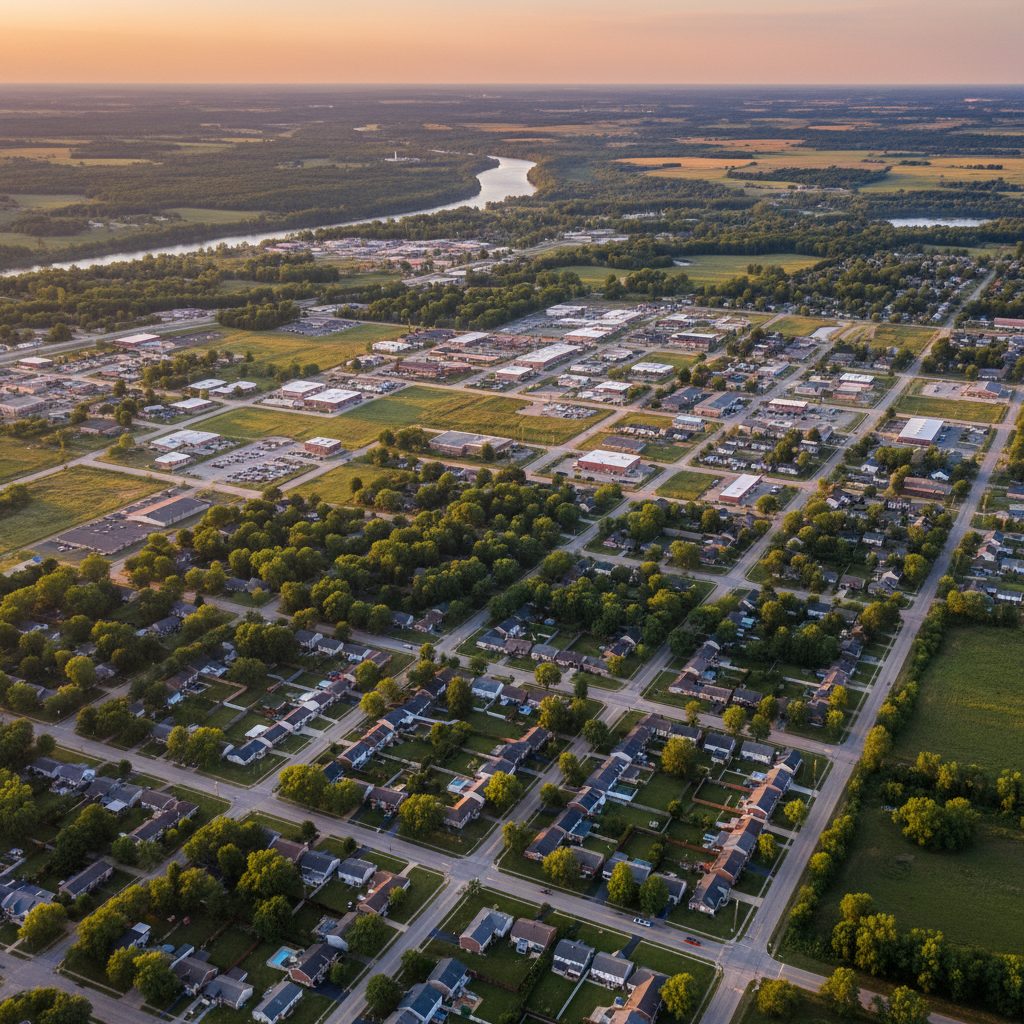 Hazelwood, MO skyline and downtown view near North Lindbergh Boulevard commercial corridor