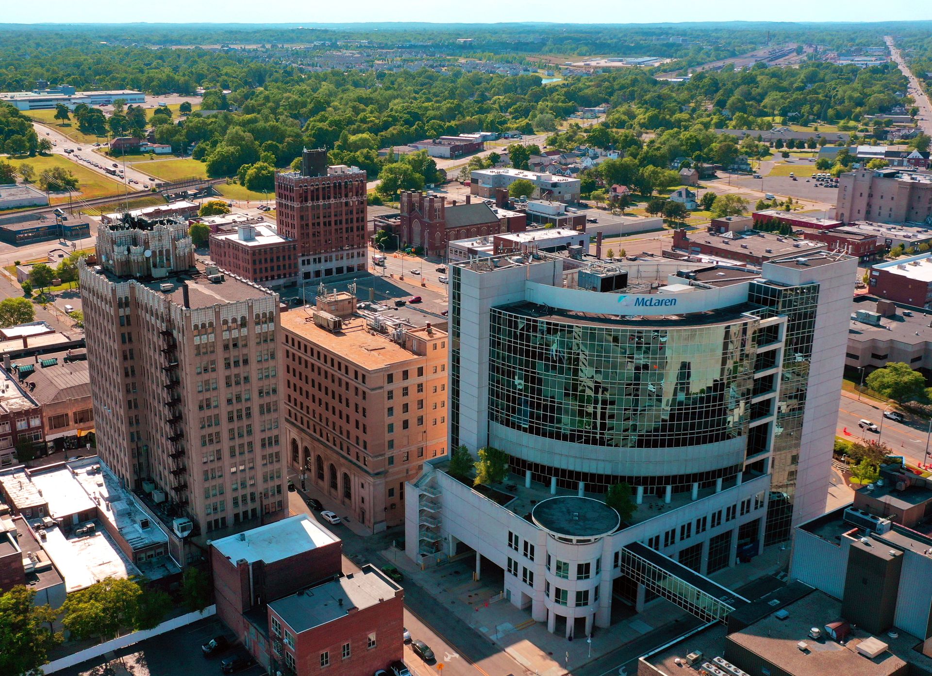 Pontiac, MI skyline and downtown view near Downtown Pontiac