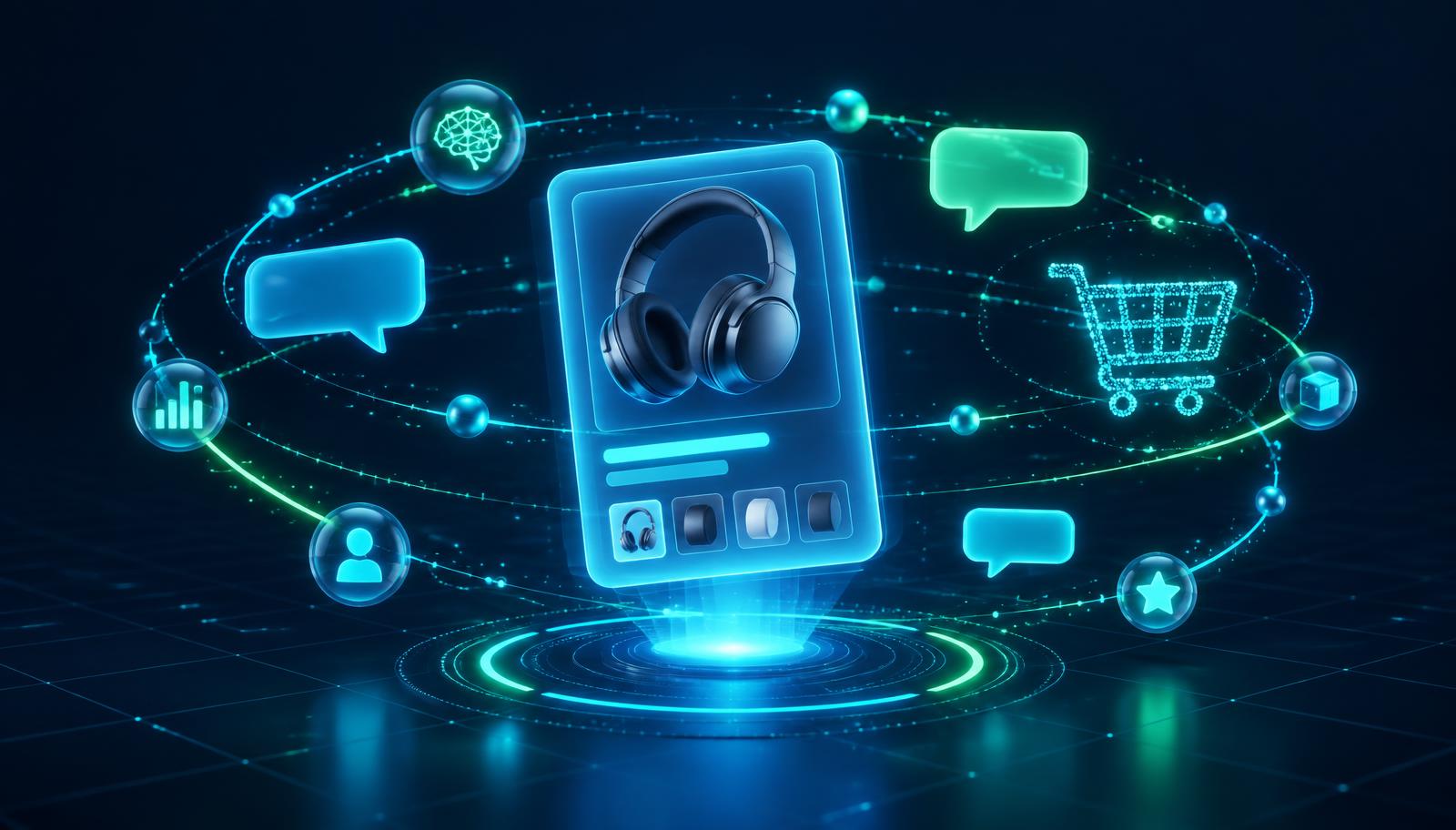 Agentic commerce SEO concept showing an AI shopping assistant evaluating product data, reviews, and checkout signals