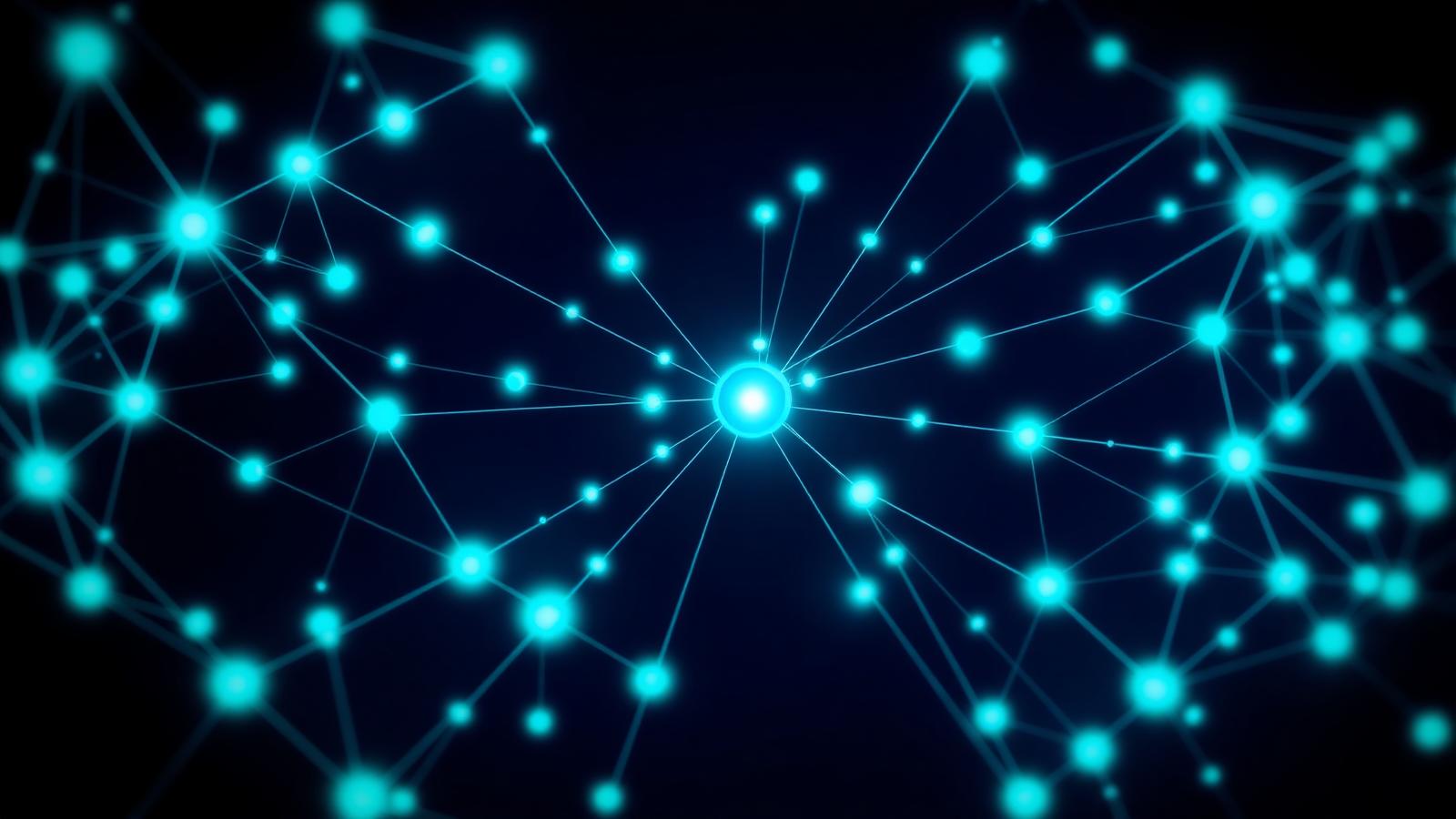 Glowing knowledge graph network with a bright central brand node connected to authoritative source nodes, illustrating entity authority as the foundation of Google AI Mode rankings