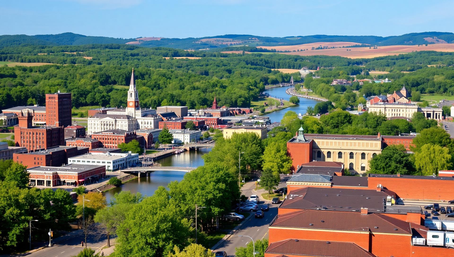 Elmira, NY skyline and downtown business district