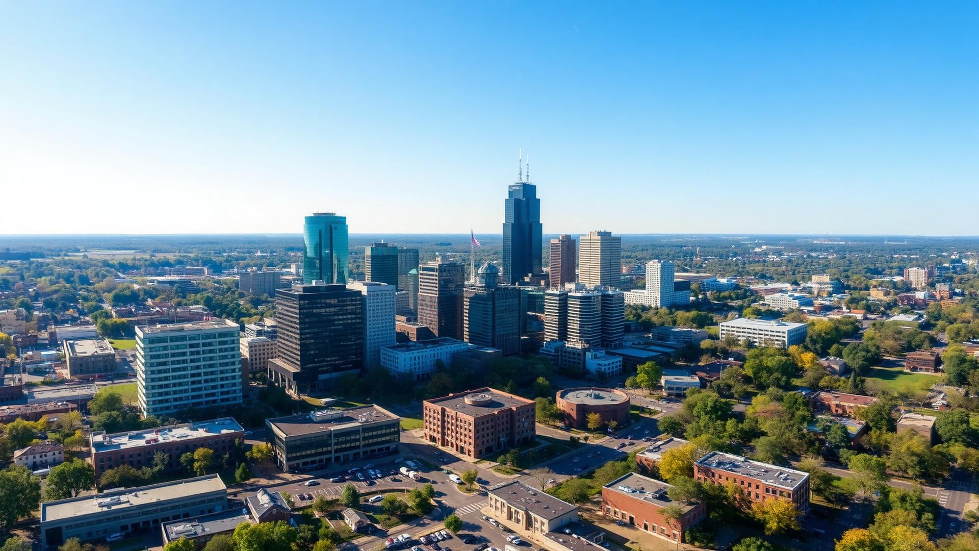 Greensboro, NC skyline and downtown business district