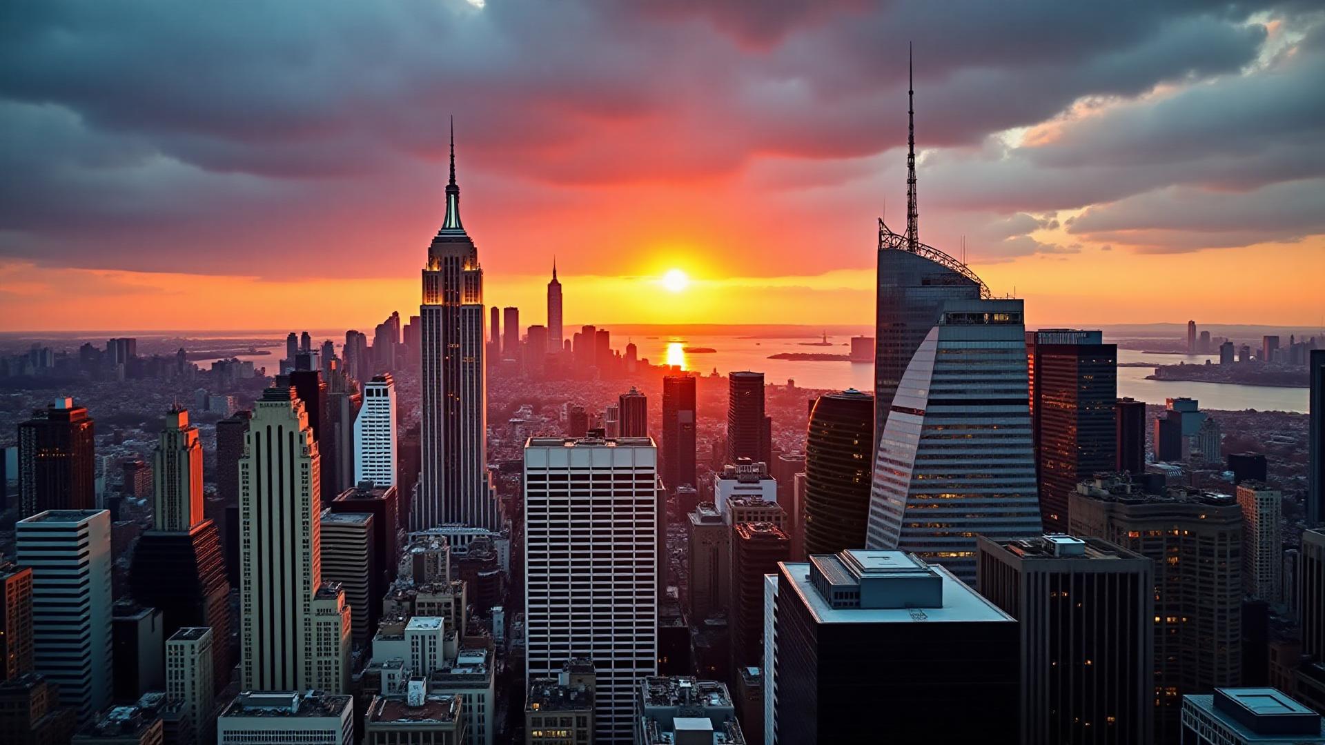Manhattan, NY skyline and downtown business district