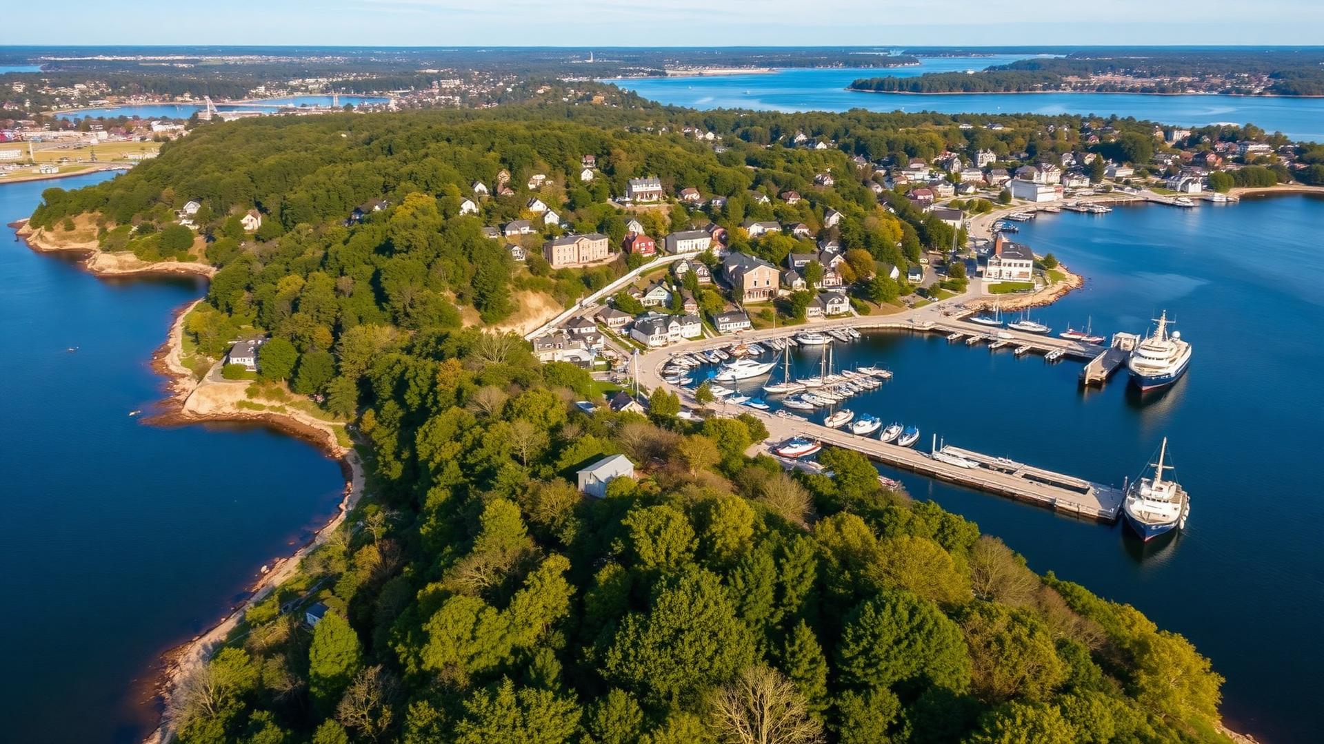 Port Jefferson, NY skyline and downtown business district