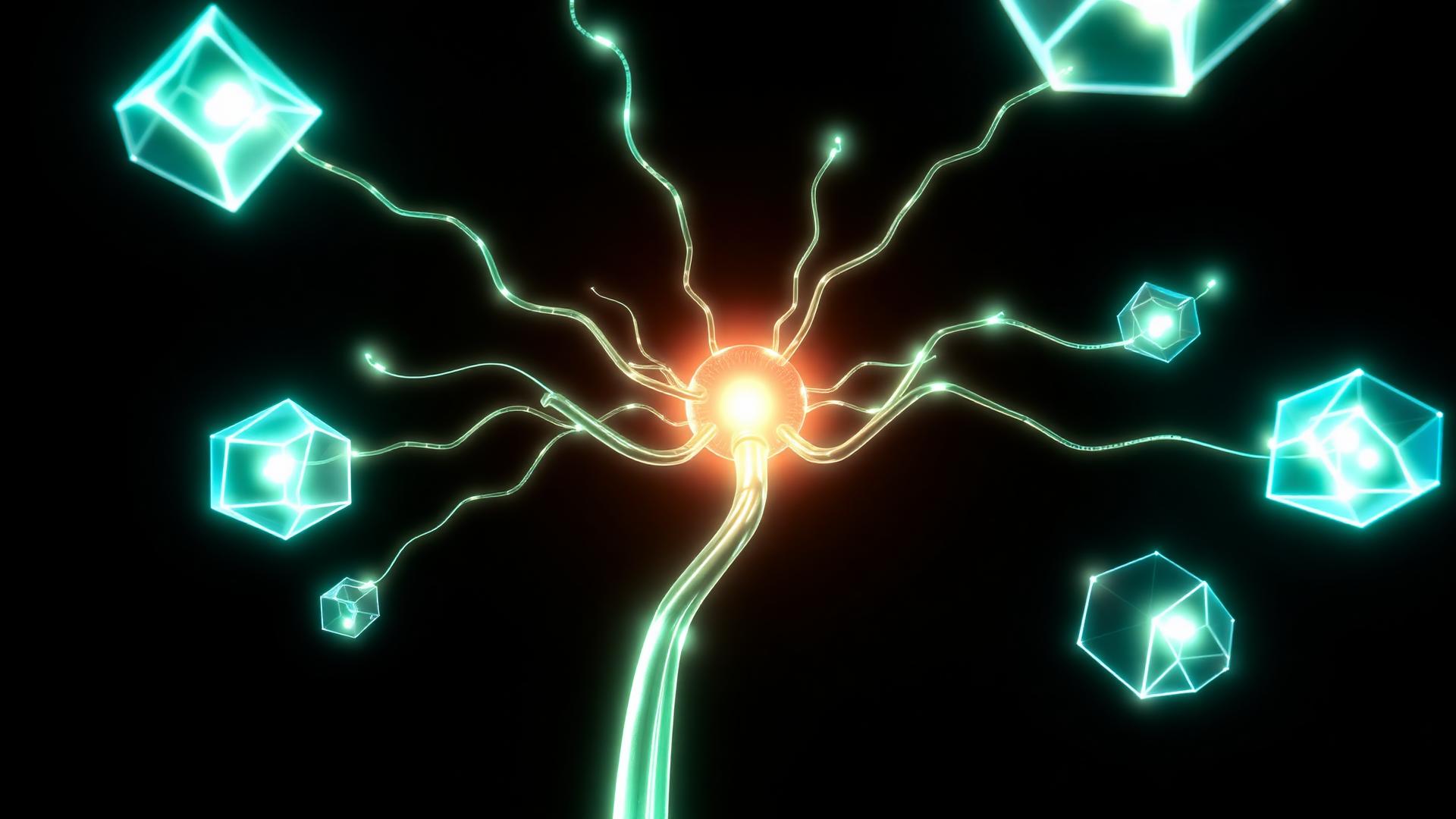 Abstract glowing branching tree of light pathways extending from a central node representing how Google deep links navigate to specific sections of a webpage