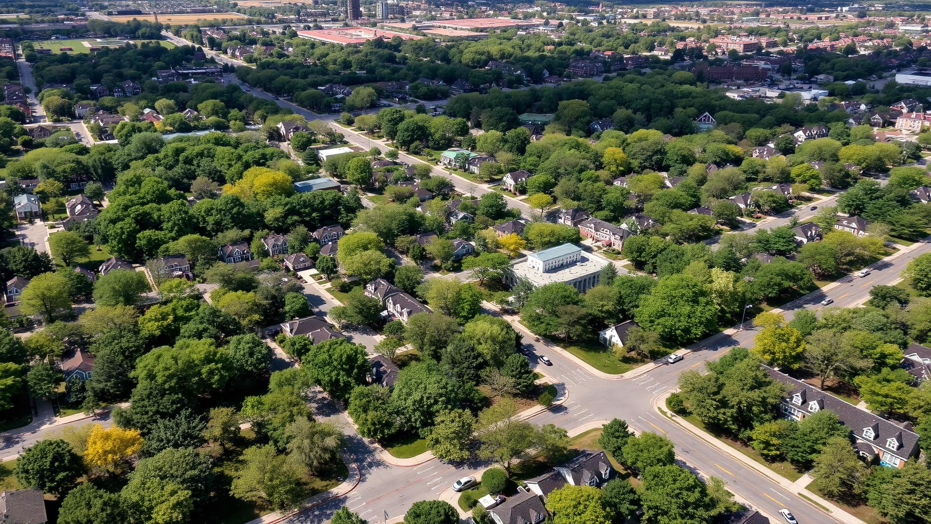 Skokie, IL skyline and downtown business district