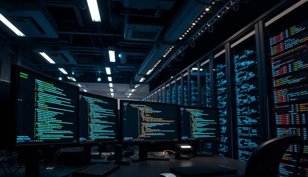 Aberdeen it services SEO keyword targeting - Technology workspace with multiple screens and code